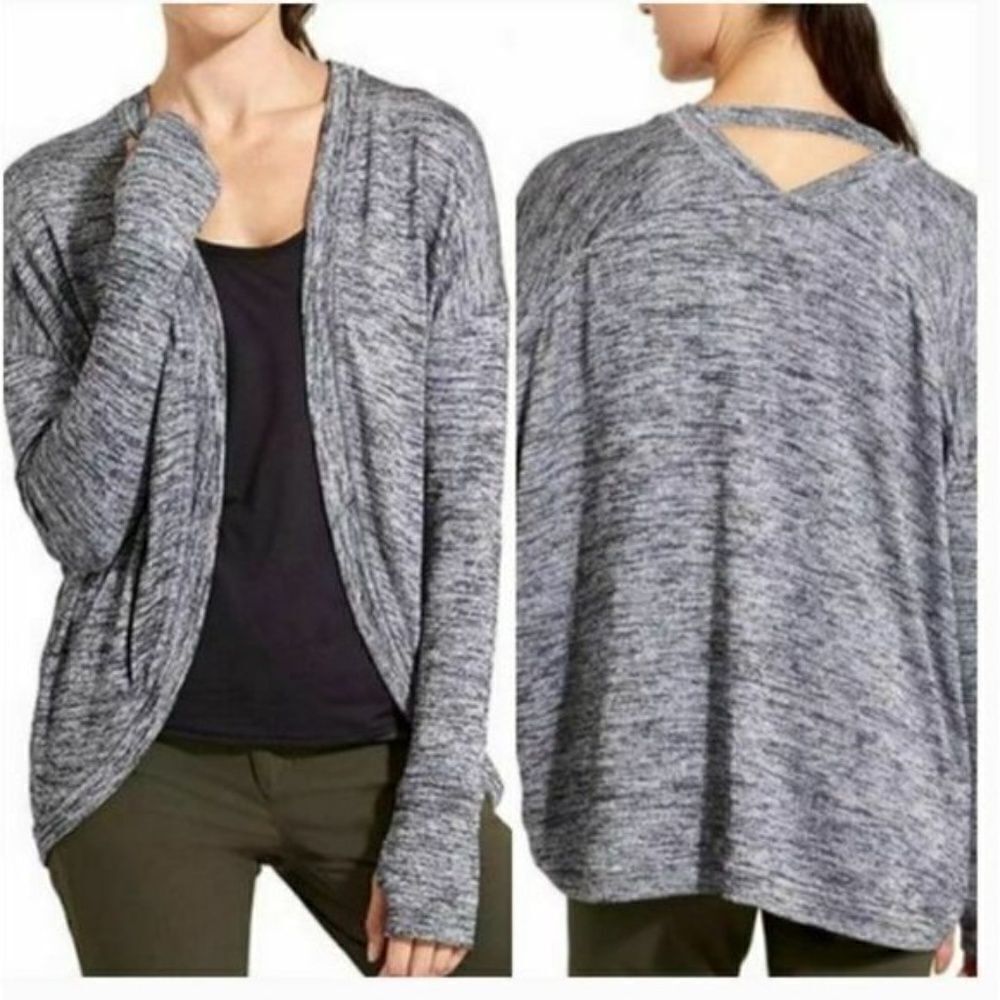 𝅺ATHLETA Pose Wrap Cardigan Sweater Open Front in Marled Gray Size XS